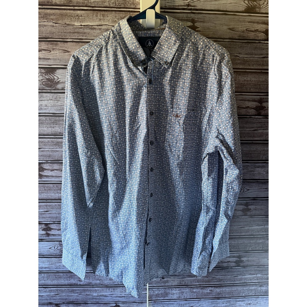 Chris Cayne Men's Long-Sleeved Button-Down Shirt Size L 41/42 Blue Geometric NWT